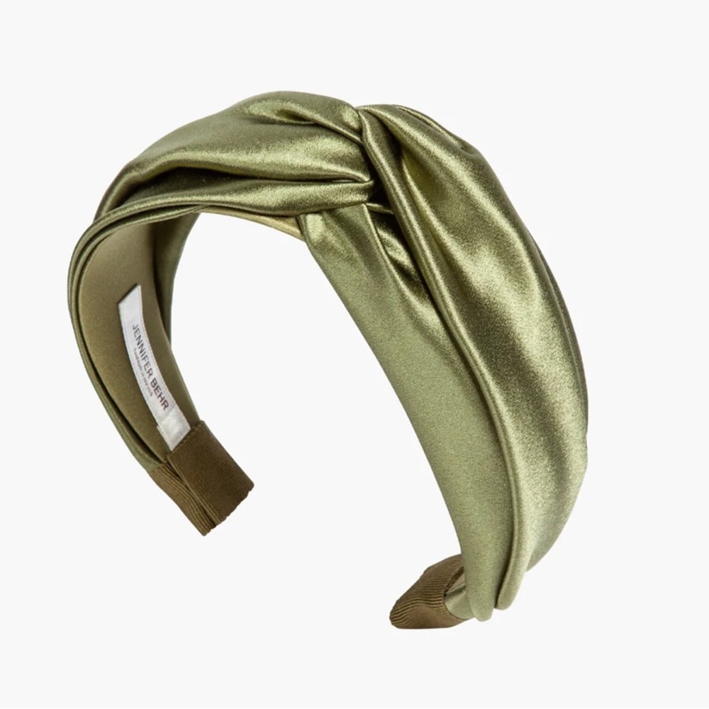 Jennifer Behr Olive Green Twist Silk Satin Headband